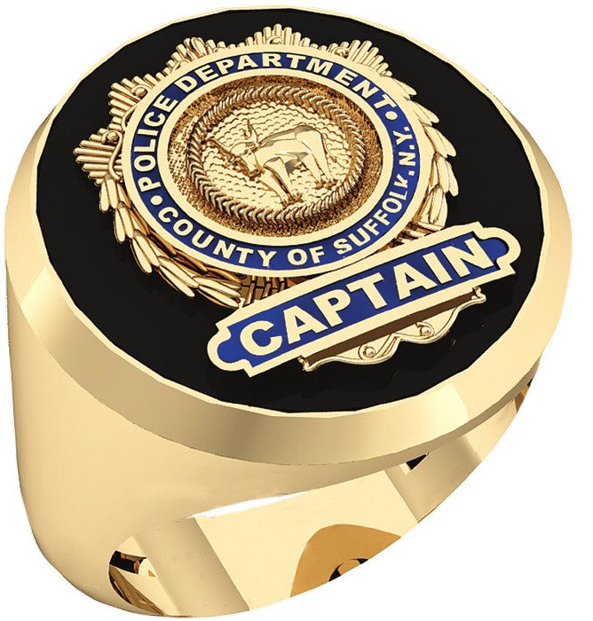 Mens Suffolk County PD Captain Shield Black Onyx Oval Ring