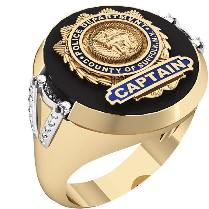 Mens SCPD Captain Ring with Side Diamonds