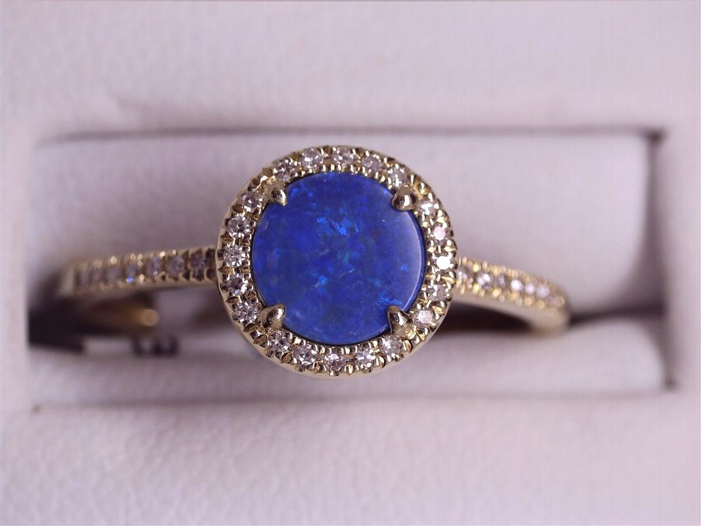14K Yellow Gold Opal & Diamond Halo Ring