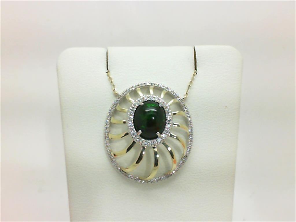 14K Yellow Gold Opal & Diamond Free-Form Pendant