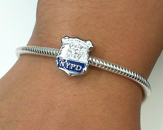 Official NYPD Shield Charm – Sterling Silver Bead Fits Pandora & Popular Charm Bracelets