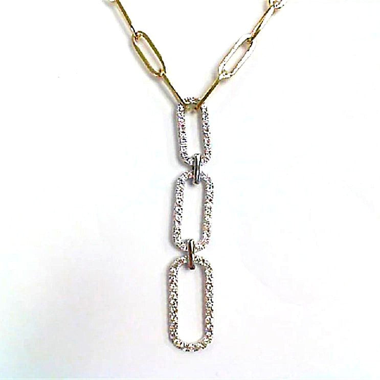 Two-Tone 14K Gold Diamond Paperclip Necklace – 0.70CTW Round Diamonds