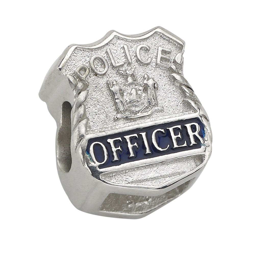 Police Officer Shield Charm – Sterling Silver Bead Fits Pandora & Popular Charm Bracelets