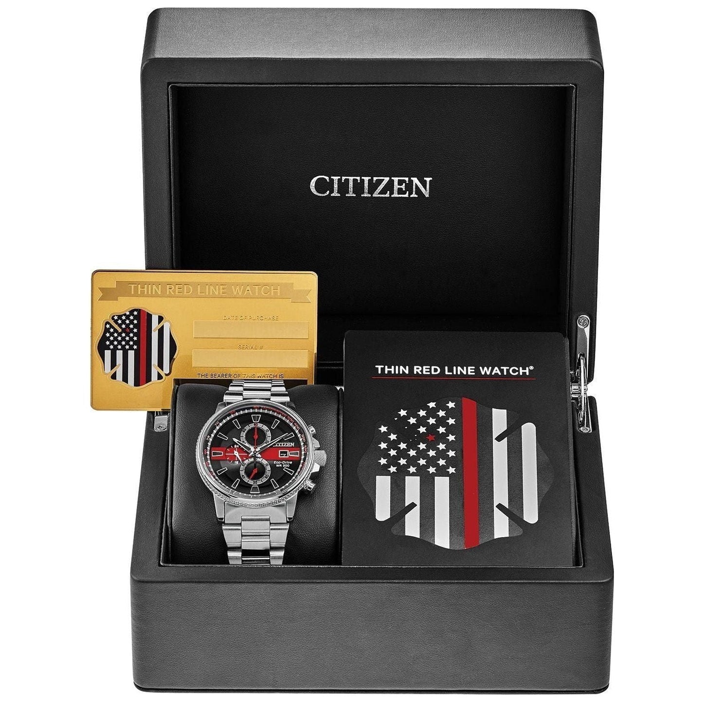 Citizen Men’s Thin Red Line™ Nighthawk Chronograph Watch – Eco-Drive 200M WR Stainless Steel CA0299-57E