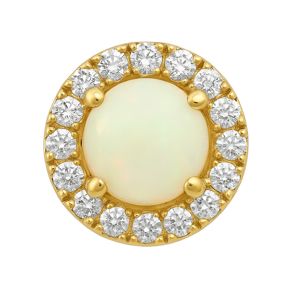 14K Yellow Gold Opal & Diamond Halo Stud Earrings