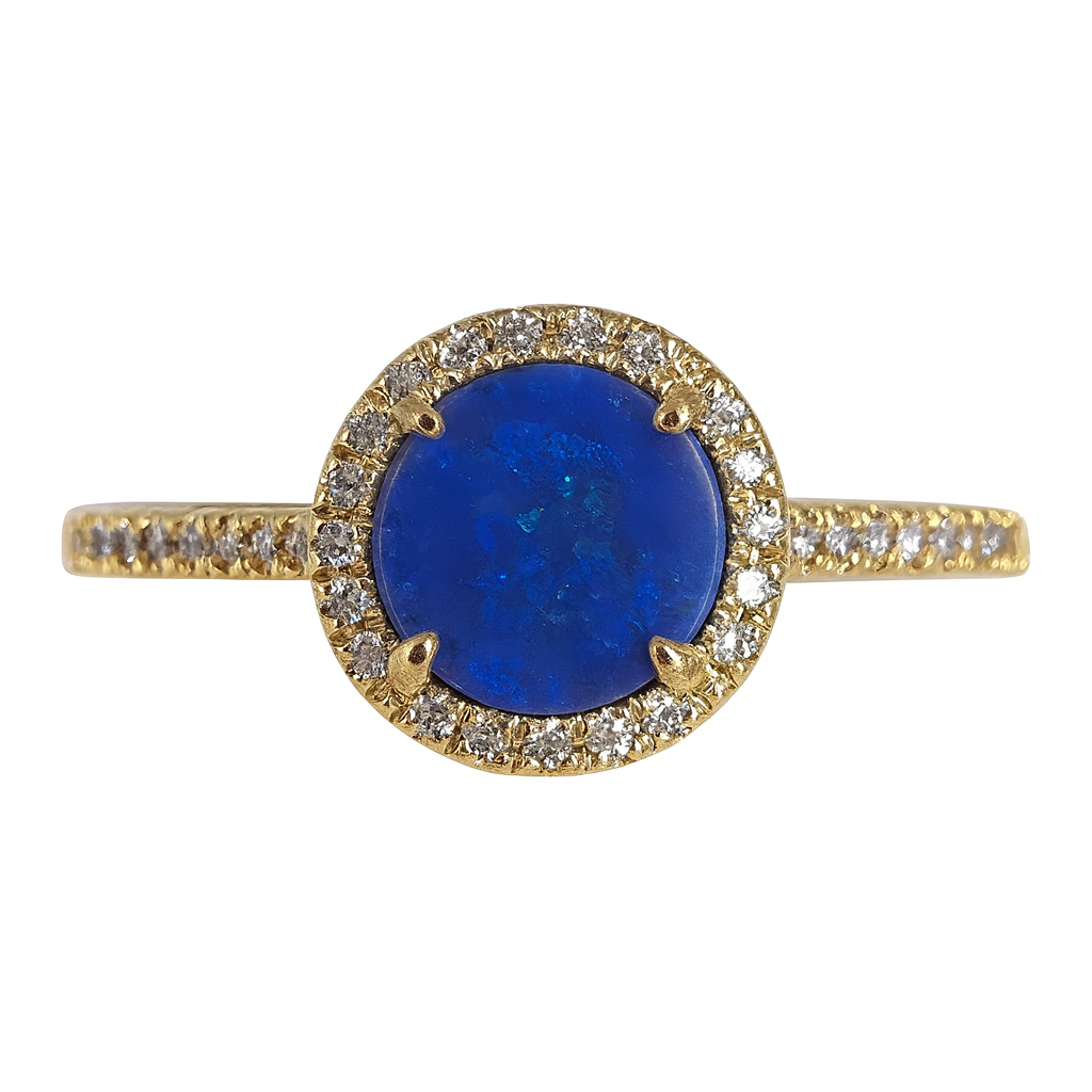 14K Yellow Gold Opal & Diamond Halo Ring