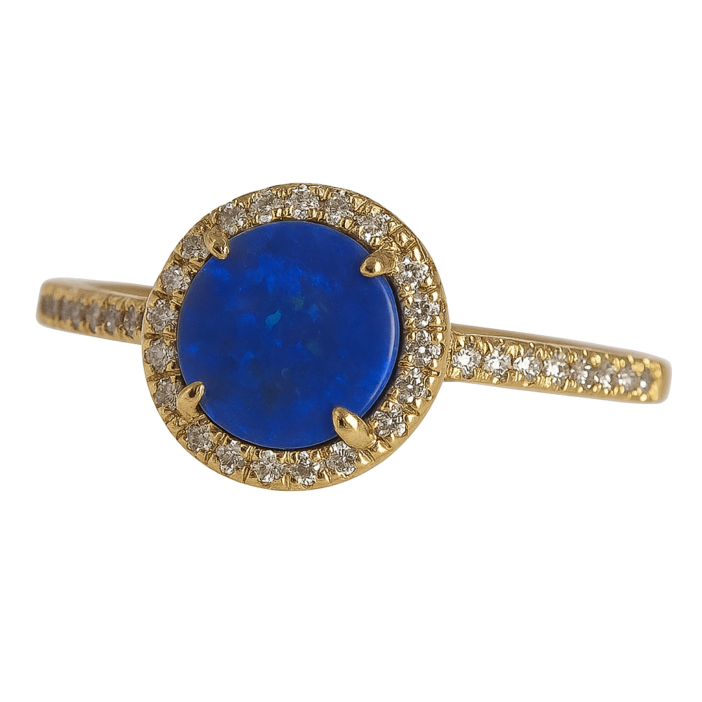 14K Yellow Gold Opal & Diamond Halo Ring