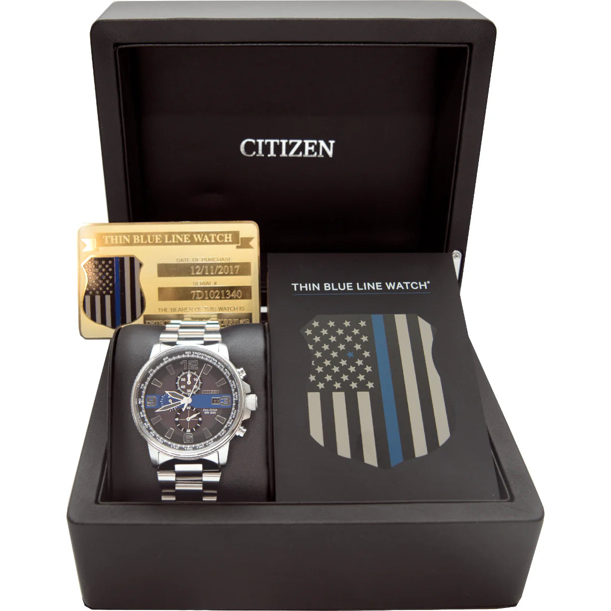 Citizen Men's Thin Blue Line™ Nighthawk Chronograph Watch – Eco-Drive 200M WR Stainless Steel CA0291-59E
