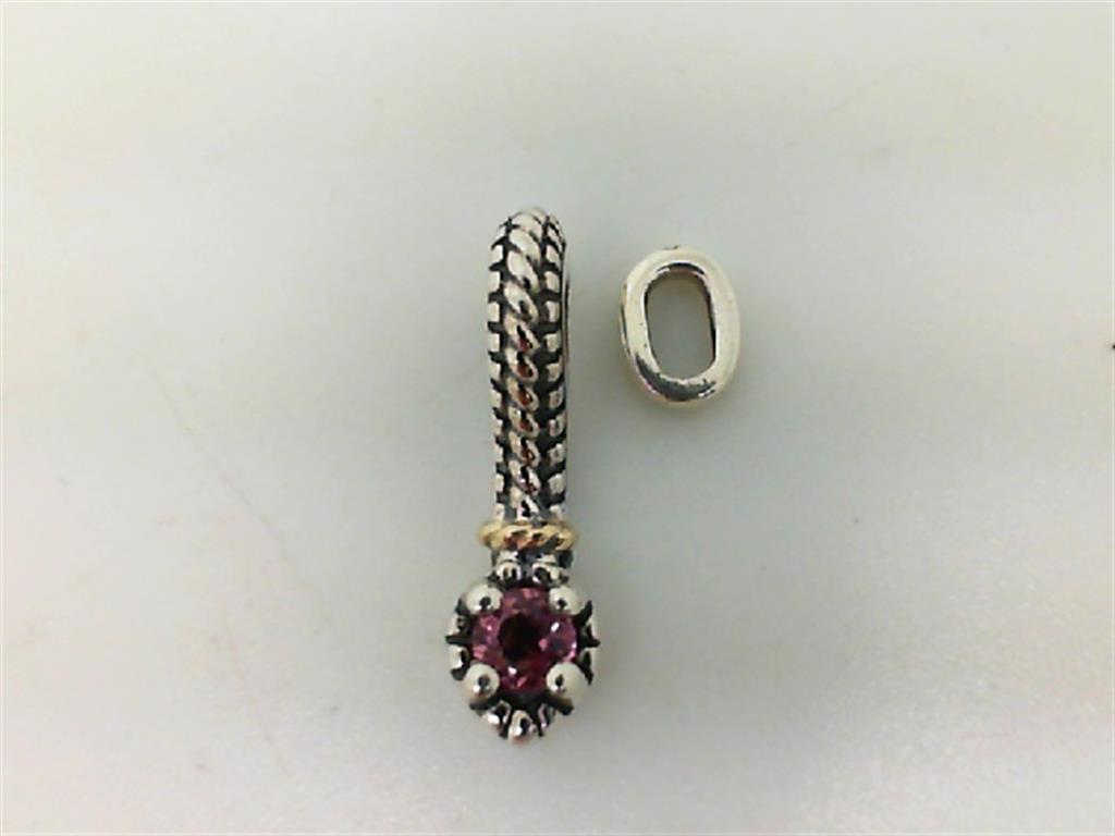 Sterling Silver & 14K Gold Pink Tourmaline Slide Charm with Spacer – Elegant Chain Pendant
