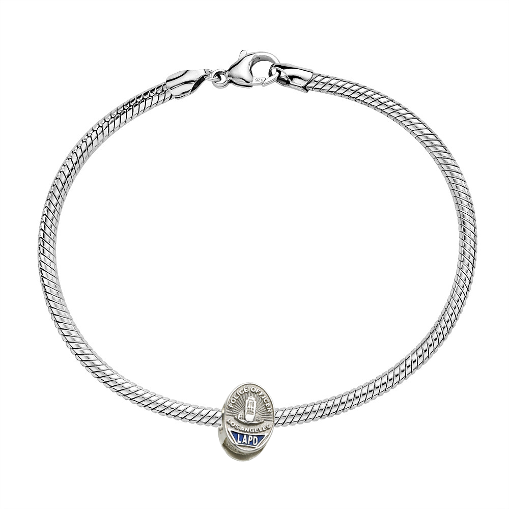 LAPD Police Officer Shield Charm – Sterling Silver – Fits Pandora, Chamilia & Trollbeads Bracelets
