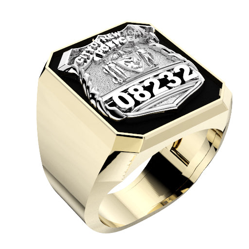 Mens NYPD PO Black ONYX Rectangle Ring