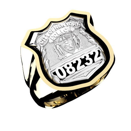 Mens NYPD PO Antique Shadow Box Edge Ring