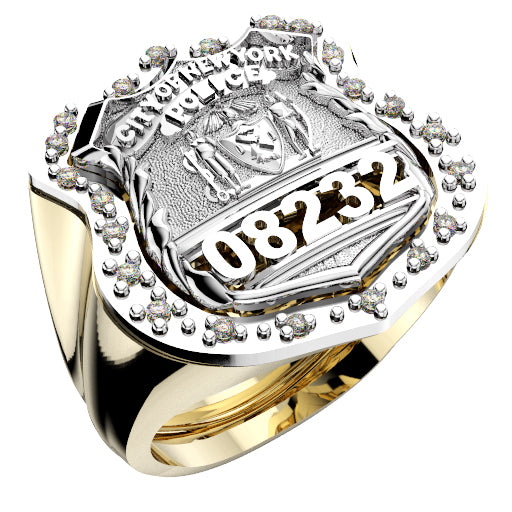 Mens NYPD PO Shield Ring Surrounded by Diamonds