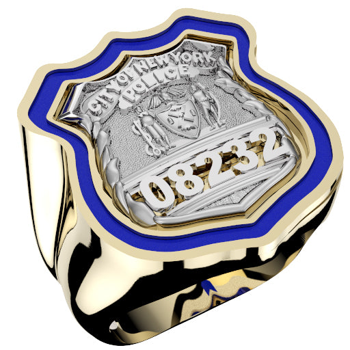 Mens NYPD PO Shield Ring Thin Blue Line Royal Blue Enamel
