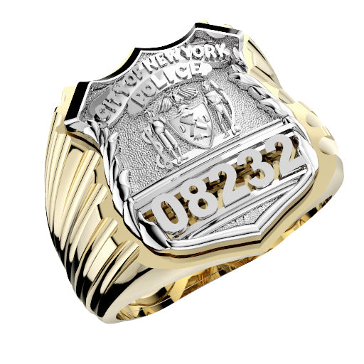 Mens NYPD PO Ribbed Shape of the Shield Ring