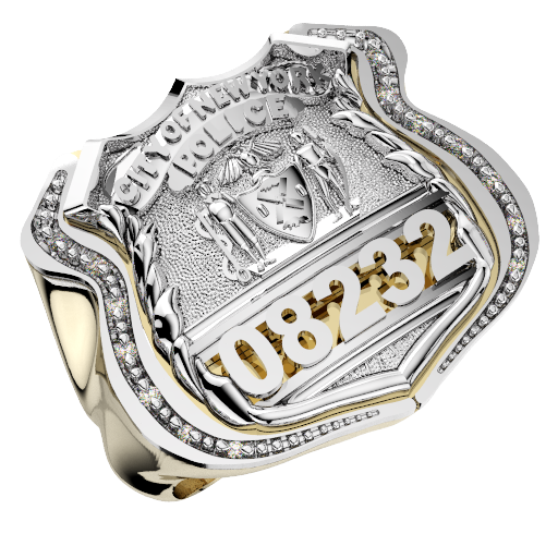 Mens NYPD PO Shield Ring Diamond Edge