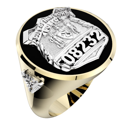 Mens NYPD PO Black ONYX Oval Ring Diamond Accents