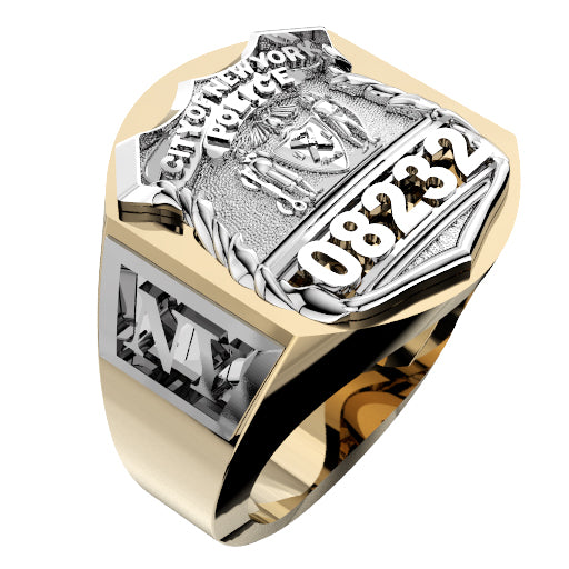 Mens NYPD PO Deep Carved Ring Accented Sides