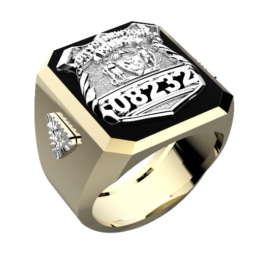 Mens NYPD PO Black ONYX Ring Diamond Accents