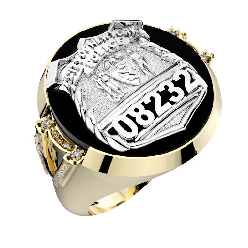 Mens NYPD PO Black ONYX Ring Side Diamond Accents
