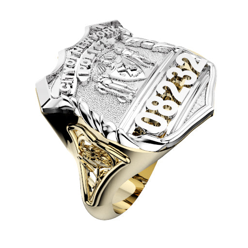 Womens NYPD PO Shield Ring Detailed Rose Design
