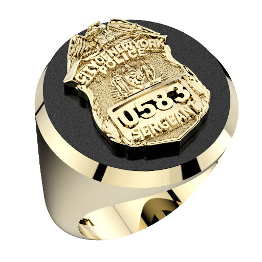 Mens NYPD Sergeant Shield Black ONYX Oval Ring