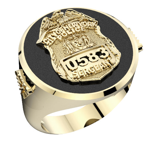 Mens NYPD Sergeant ONYX Ring Side Diamond Accent