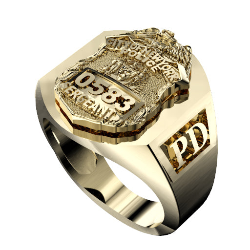 Mens NYPD Sergeant Rectangle Ring Deep Carved Accents