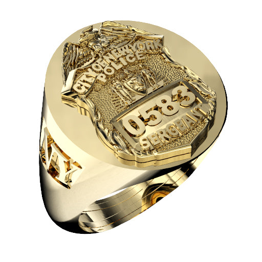 Mens NYPD Sergeant Deep Carved Oval Ring