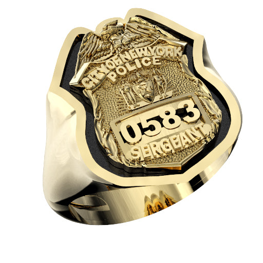 Mens NYPD Sergeant Antique Shadow Box Edge Ring