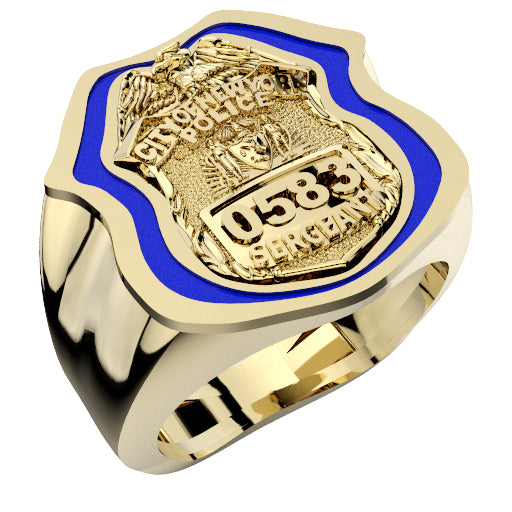 Mens NYPD Sergeant Shield Ring Thin Blue Line Royal Blue Enamel
