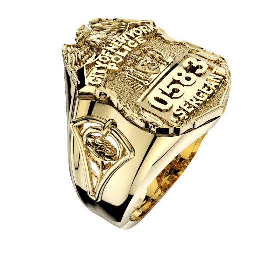 Womens NYPD Sergeant Shield Ring  Detailed Rose Design Side Accent