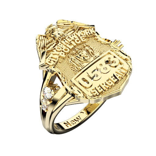 Womens NYPD Sergeant Shield Ring Delicate Side Diamond Accents