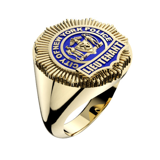 Mens NYPD Lieutenant Round Signet Shield Ring