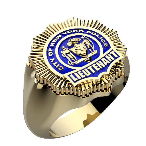 Mens NYPD Lieutenant Shape of the Shield XL Ring
