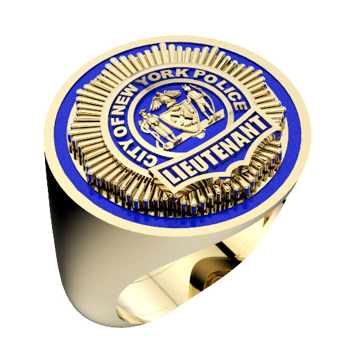 Mens NYPD Lieutenant Round Thin Blue Line Ring