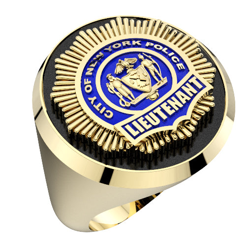 Mens NYPD Lieutenant Round Black ONYX Ring
