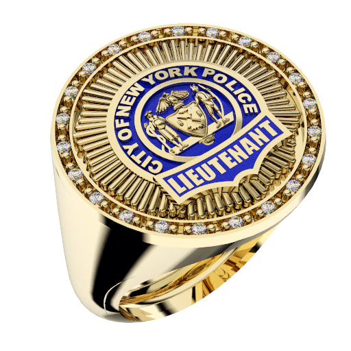 Mens NYPD Lieutenant Round Diamond Edge Ring