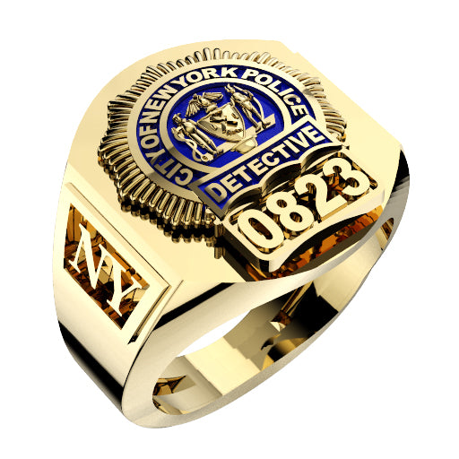 Mens NYPD Detective Deep Carved Ring
