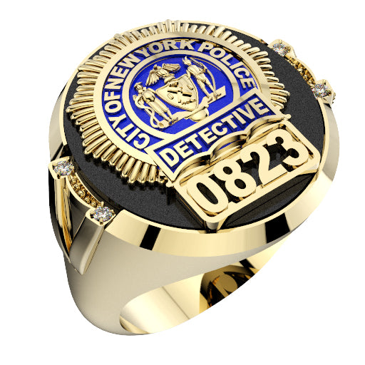 Mens NYPD Detective Black ONYX Oval Ring with Diamond Accents