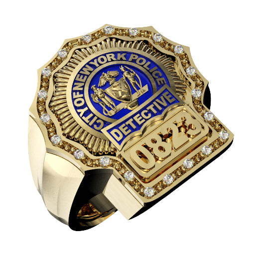 Mens NYPD Detective Diamond Edge Shield XL Ring