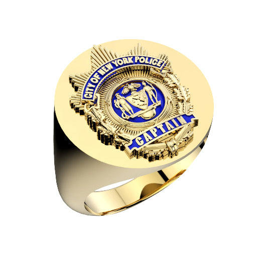 Mens NYPD Captain Oval Signet Shield Ring