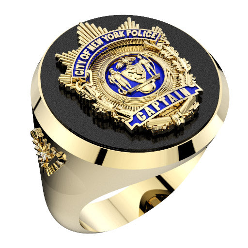 Mens NYPD Captain Ring with Diamond Accent