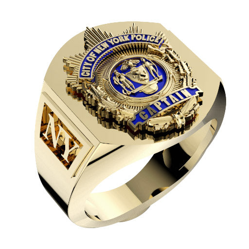 Mens NYPD Captain Deep Carved Shield Ring