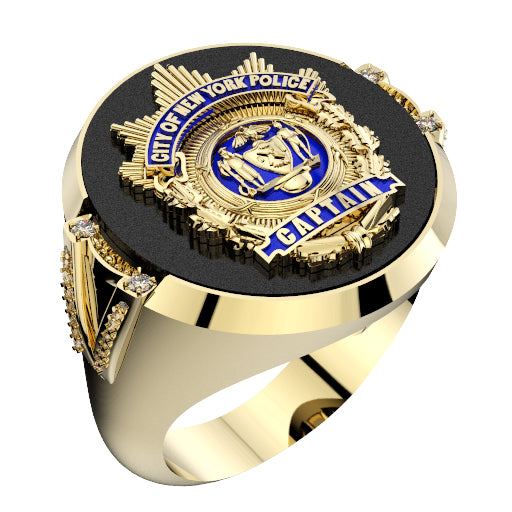 Mens NYPD Captain Ring with Side Diamonds