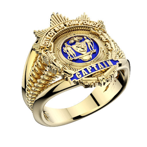 Womens NYPD Captain Shield  Ribbed Delicate Side Design Ring