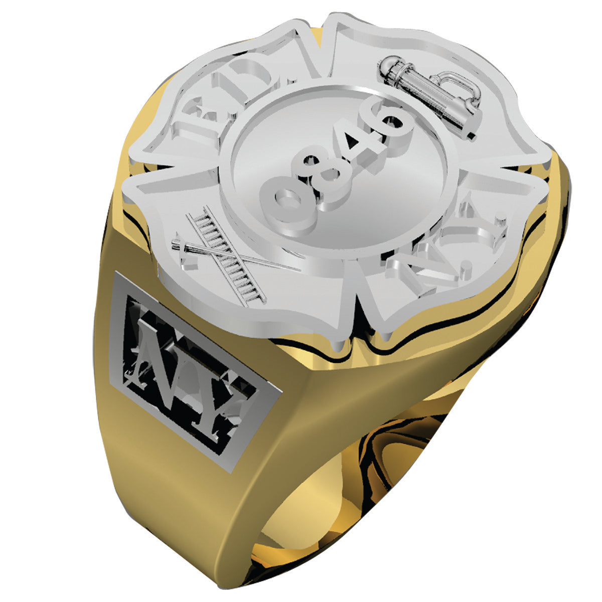 Mens FDNY Shield Firefighter Ring with Lettering