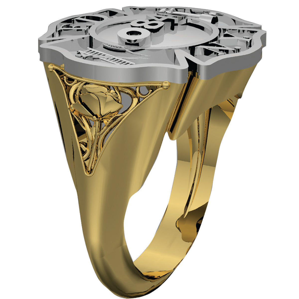 Womens FDNY Rose Design Shield Firefighter Ring