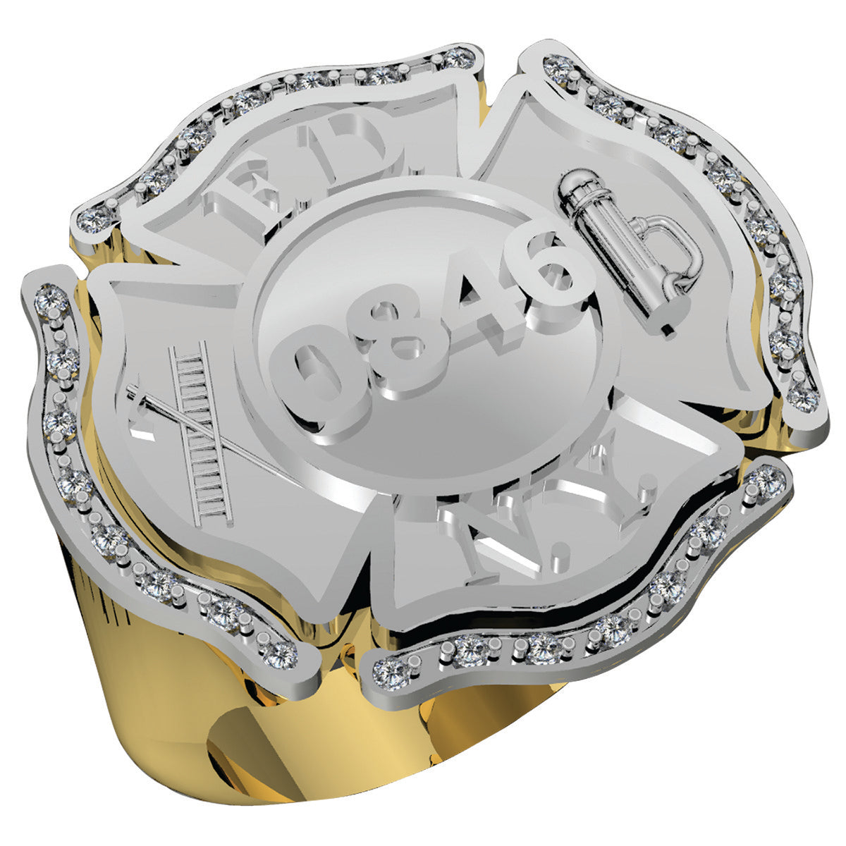 Womens FDNY Maltese Cross Firefighter Ring with Diamonds