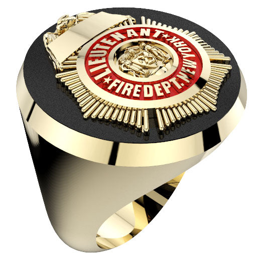 Mens FDNY Round Black Onyx Lieutenant Ring